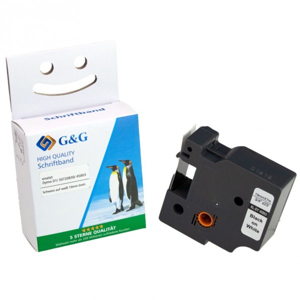 G&G | Ninestar Schriftband 12mm x 7m sw-ws Komp. m. Dymo D1/45013/S072053 - Compatibile - Nastro