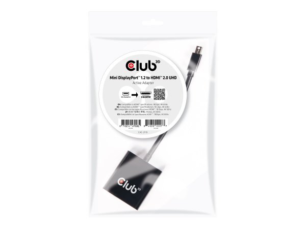 Club 3D Mini DisplayPort 1.2 to HDMI 2.0 UHD Active Adapter - DisplayPort 1.2 - HDMI 2.0 - 0,15 m -