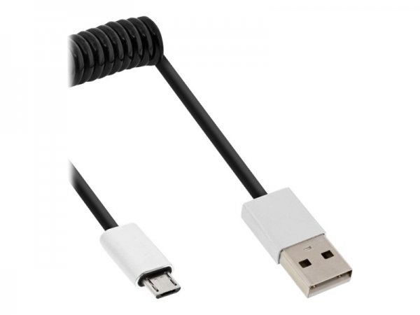 InLine Cavo USB 2.0 Micro - allum. - spirale - nero - A-B M - 2,4A@1m 1,5A@3m - 3m