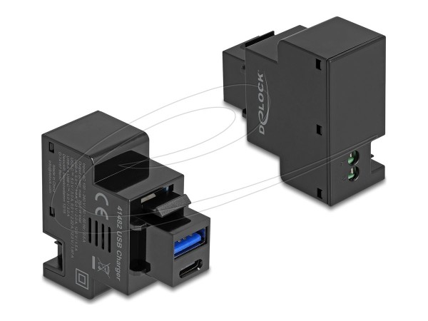 Delock Keystone Modul mit USB Typ-A und Type-C Ladebuchse PD 20 W schwarz - Cavo