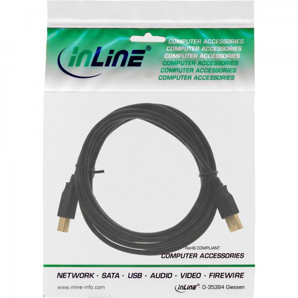 InLine Cavo USB 2.0 A maschio / B maschio - dorato - nero - 0,3m