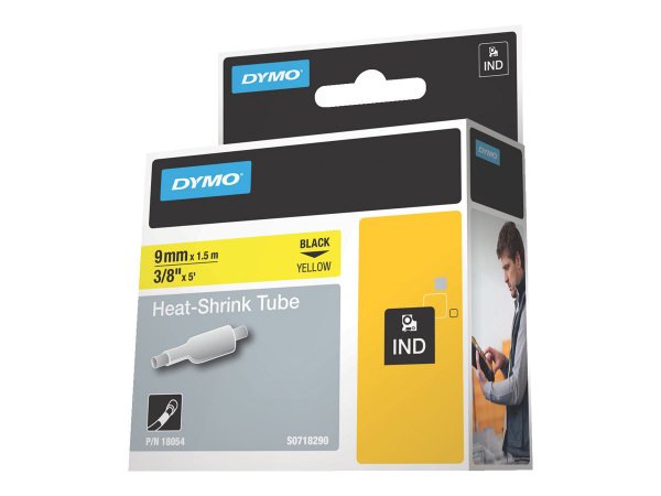 Dymo Rhino etichette industriali tubolari termoretraibili | 9 mm x 1,5 m | nero su giallo - Nero su