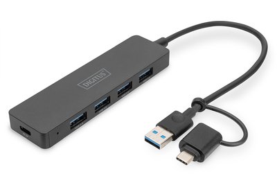 DIGITUS Hub USB 3.0 - 4 porte - Slim Line - USB 3.2 Gen 1 (3.1 Gen 1) Type-A + Type-C - USB 3.2 Gen