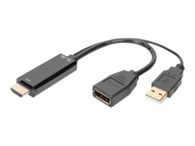 DIGITUS Adattatore HDMI da 4K- HDMI a DisplayPort - 0,2 m - HDMI tipo A (Standard) - HDMI + USB - Ma