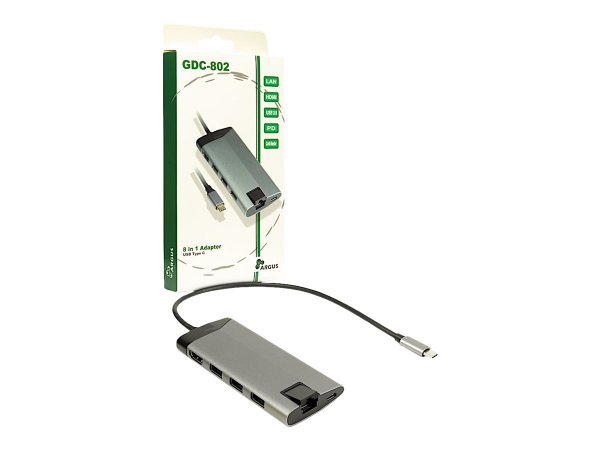 Inter-Tech GDC-802 - Cablato - USB 3.2 Gen 1 (3.1 Gen 1) Type-C - 100 W - 1000 Mbit/s - IEEE 802.1Q
