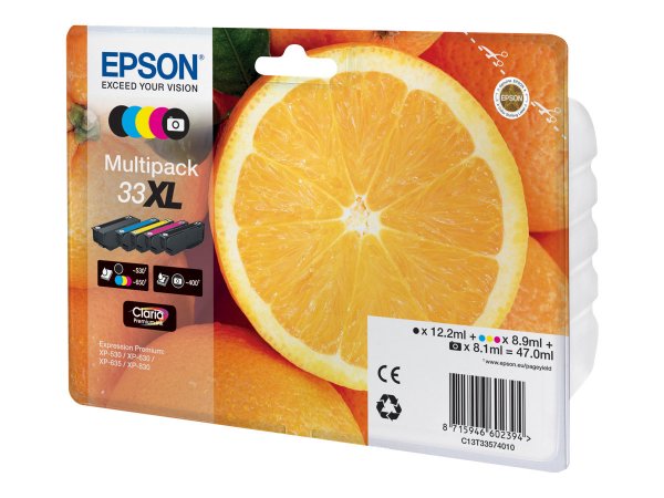 Epson Oranges Multipack 5-colours 33XL Claria Premium Ink - Resa elevata (XL) - Nero - Nero per foto