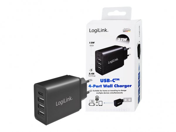 LogiLink Steckdosenadapter 1x USB-C & 3x USB-A 27W