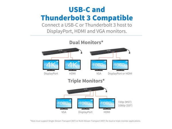 Tripp U442-DOCK7D-B - Cablato - USB 3.2 Gen 1 (3.1 Gen 1) Type-C - 100 W - 1000 Mbit/s - Nero - Micr