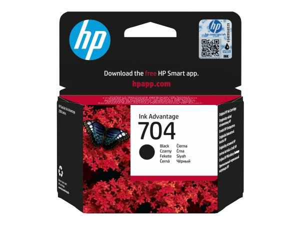 HP 704 Black Original Ink Advantage Cartridge - Resa standard - Nero - Inchiostro a base di pigmento