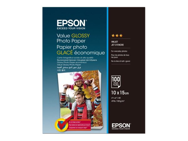 Epson Value Glossy Photo Paper - 10x15cm - 100 Fogli - Lucida - 183 g/m² - 10x15 cm - Office printin