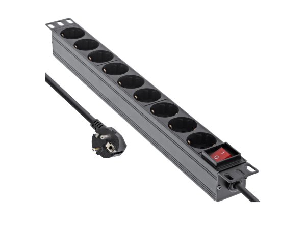 InLine Striscia di presa 19" - contatto a 9 vie - con interruttore - 2m - nero