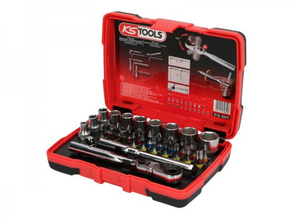 KS TOOLS 918.3005 - Set di bussole - 33 testina/e - Acciaio al cromo vanadio - DIN 3126 - ISO 1173 -