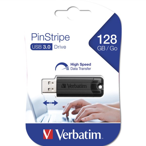 Verbatim PinStripe 3.0 - Memoria USB 3.0 da 128GB ? - Nero - 128 GB - USB tipo A - 3.2 Gen 1 (3.1 Ge