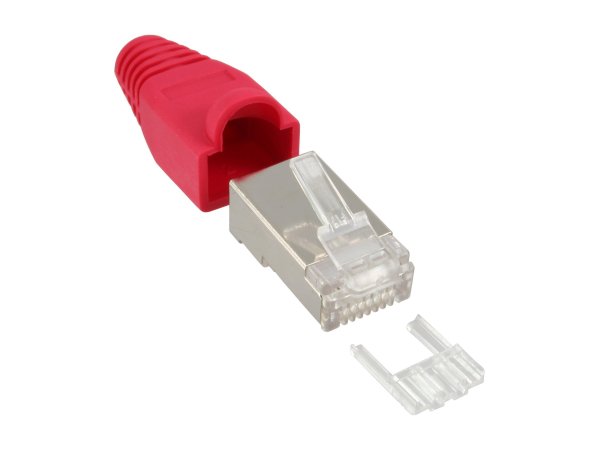 InLine Connettore a crimpare RJ45 schermato - antipiega - guida - rosso - 10pz.