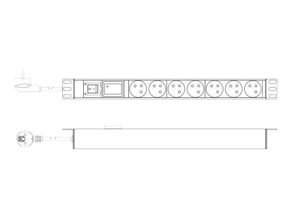 DIGITUS Socket strip with aluminum profile and switch - 7-way CEE 7/5 sockets - 2 m cable with surge