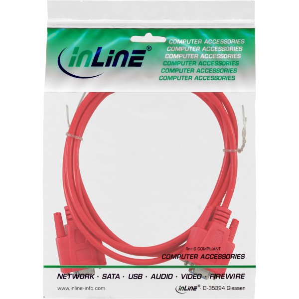 InLine Cavo Modem Null - Presa/Presa a 9 Poli - Stampato - Rosso - 2 m