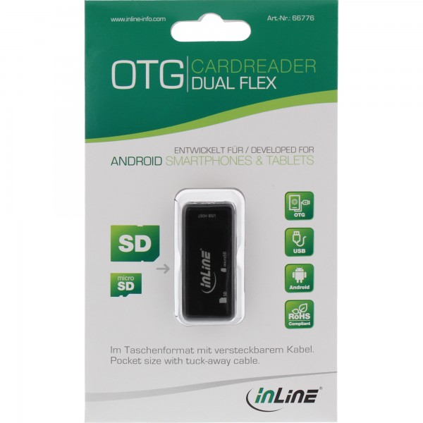 InLine OTG Card Reader Dual Flex SD e microSD - 1x USB F - Android e PC