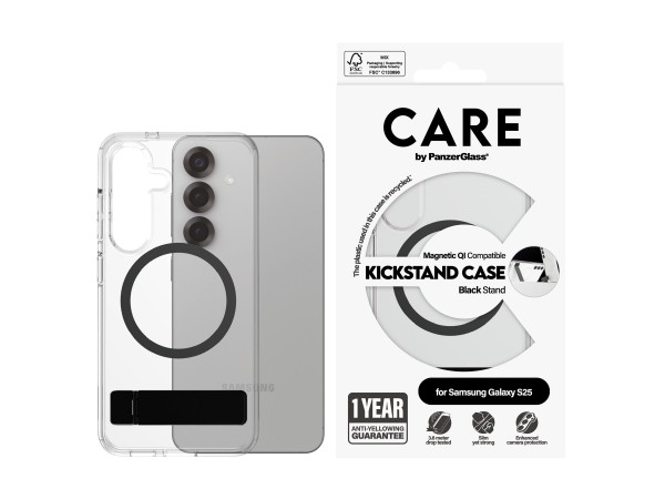 PanzerGlass CARE Feature Case Clear Kickstand & Qi Compatible Galaxy S25
