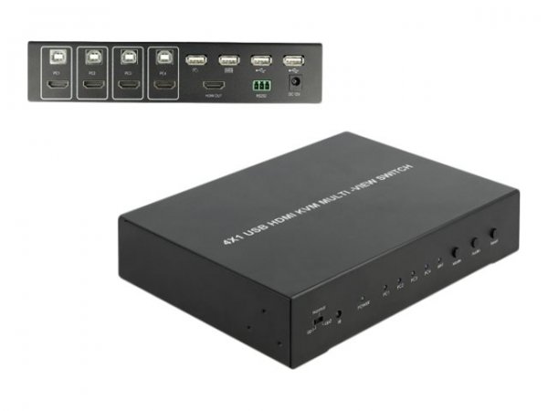 Delock KVM 4 in 1 Multiview Switch 4 x HDMI mit USB 2.0 - Kvm switch - 4-port