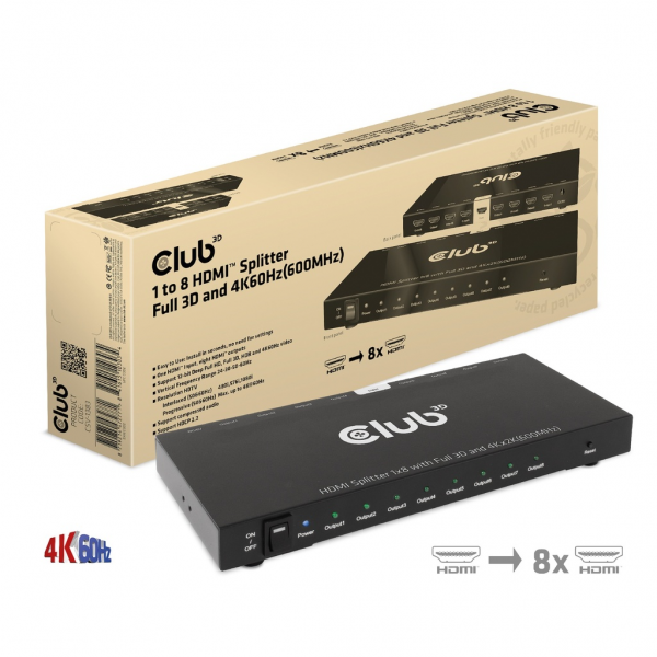 Club 3D CSV-1383 - HDMI - 8x HDMI - 3840 x 2160 Pixel - Nero - 4K Ultra HD - 60 Hz