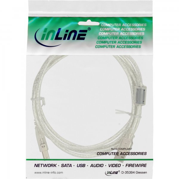 InLine Cavo USB 2.0 A maschio / B maschio - Ferrite - trasparente - 0,5m