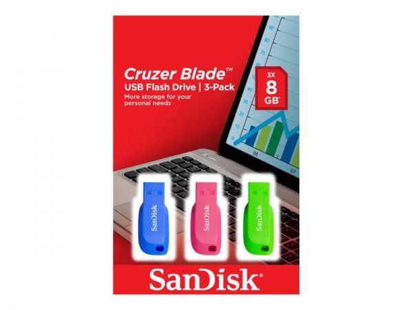 SanDisk Cruzer Blade 3x 32GB - 32 GB - USB tipo A - 2.0 - Senza coperchio - 2,5 g - Blu - Verde - Ro
