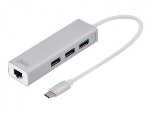 DIGITUS Hub USB Type-C™ 3.0 con Gigabit Ethernet - USB 3.2 Gen 1 (3.1 Gen 1) Type-C - IEEE 802.3 - I