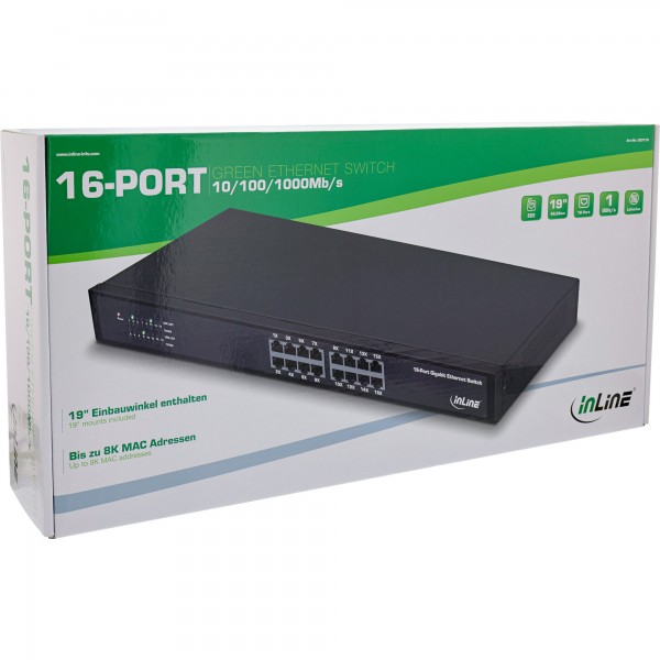 InLine Switch di rete Gigabit a 16 porte - 1Gb/s - 19" 1U - metallo - senza ventola