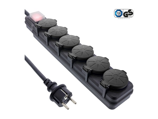 InLine Presa di corrente per esterni - contatto di protezione a 6 vie - IP44 - 3m