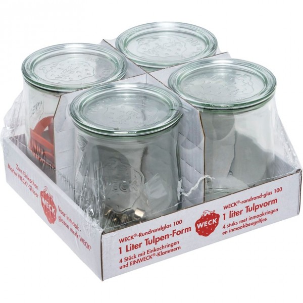 Weck Rundrandglas Tulpe 1.0l 4er Pack