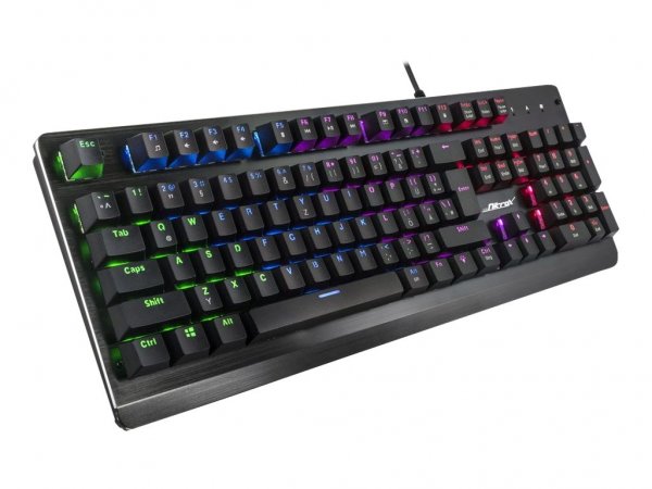 Inter-Tech NK-2000ME - Cablato - USB - Interruttore a chiave meccanica - QWERTZ - LED RGB - Nero