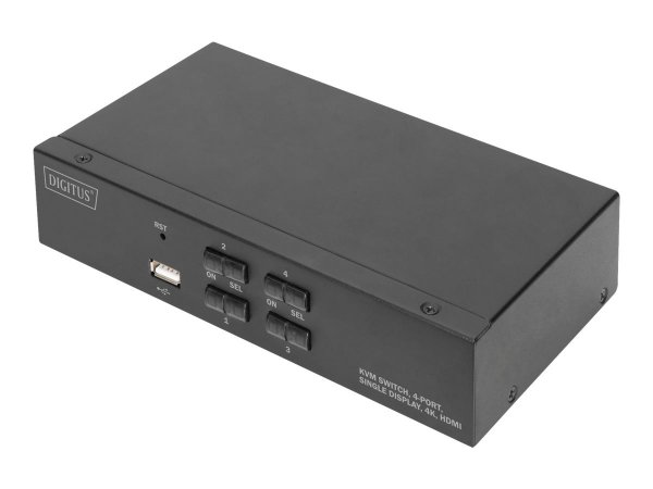 DIGITUS Switch KVM - 4 porte - schermo singolo 4K - HDMI® - 3840 x 2160 Pixel - 4K Ultra HD - Nero