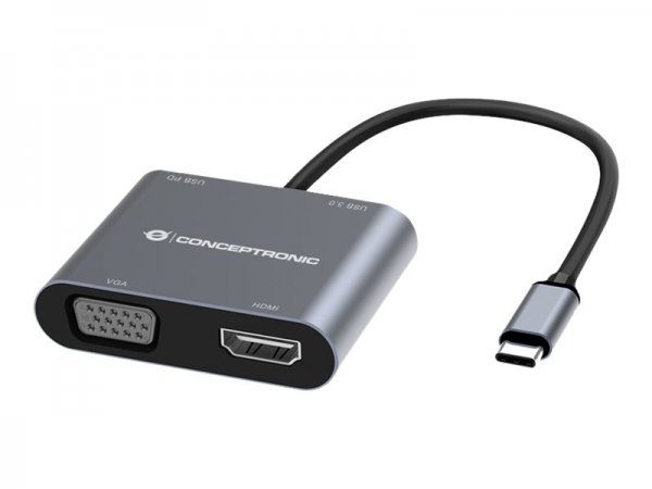 Conceptronic DONN16G - Cablato - USB 3.2 Gen 1 (3.1 Gen 1) Type-C - 100 W - Nero - Argento - 4K Ultr