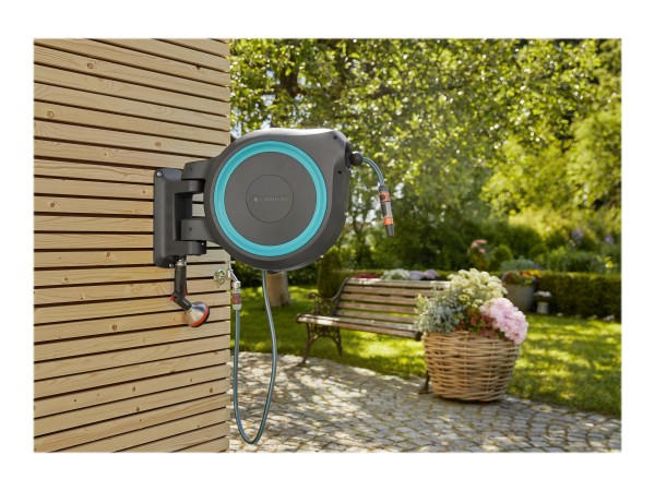 Gardena 18625-20 - Rocchetto montato a muro - Automatico - Funzionale - Nero - Blu - 30 m