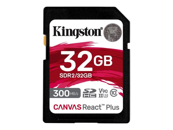 Kingston 32GB Canvas React Plus SDHC UHS-II 300R/260W U3 V90 for Full HD/4K/8K - 32 GB - SD - Classe