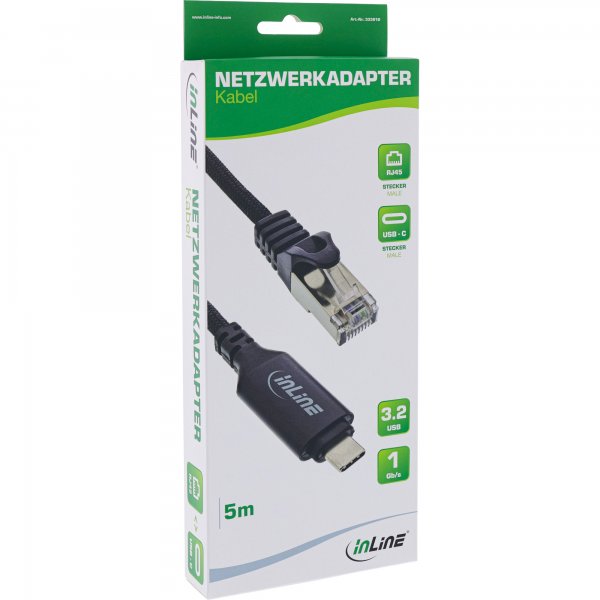 InLine Cavo adattatore di rete USB 3.2 - Gigabit - da USB-C a spina RJ45 - 5 m