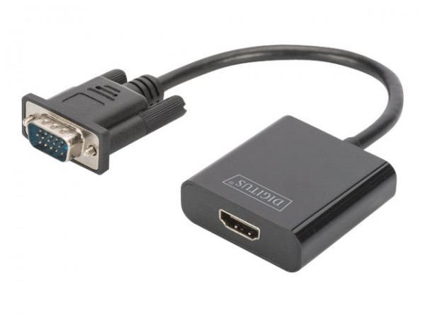 DIGITUS Convertitore VGA - HDMI - 0,15 m - VGA (D-Sub) - 1920 x 1080 Pixel - Nero - Cina - 50 g