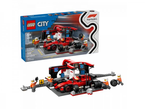 LEGO 60443 City F1 Boxenstopp mit Boxencrew und Ferrari Flitzer
