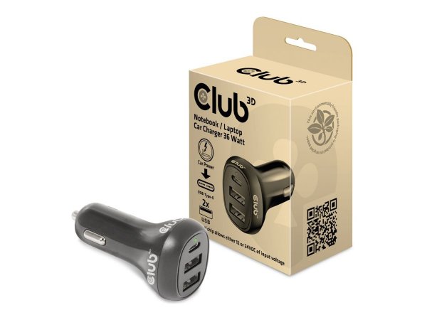 Club 3D USB Car-Charger 1xUSB C 2xUSB A 36W 12 24V retail - Cavo - Digitale/dati