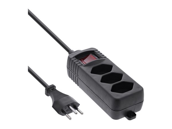 InLine Multipresa SVIZZERA - 3 vie - con interruttore - 1,5 m - nero