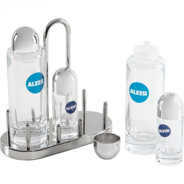 Alessi 5070 OEl-/Essig-Spender Dose Glas - Edelstahl - Transparent