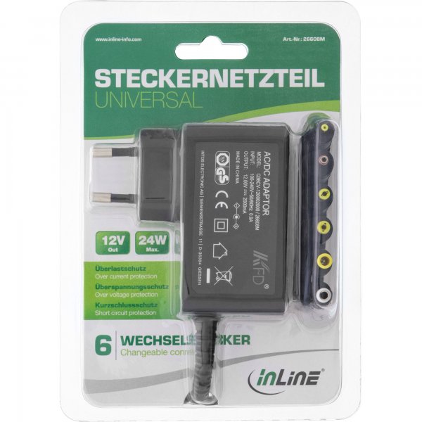 InLine Alimentatore Universale - 12V / 24W - con 6 spine intercambiabili