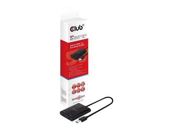 Club 3D USB A to HDMI™ 2.0 Dual Monitor 4K 60Hz - HDMI - 3840 x 2160 Pixel - Nero - 60 Hz - 0,27 m -