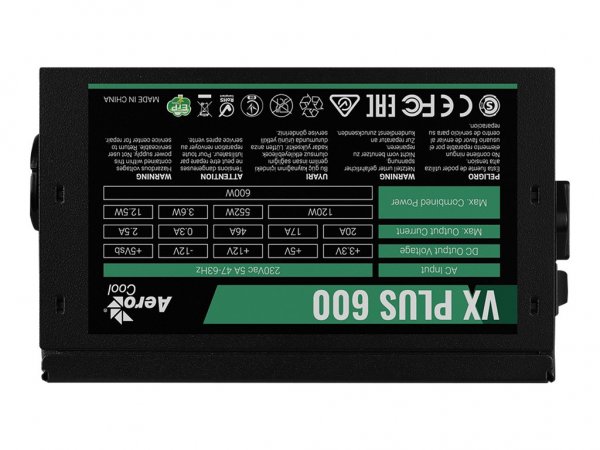 AEROCOOL ADVANCED TECHNOLOGIES Aerocool VX PLUS 600 - 600 W - 230 V - 47 - 63 Hz - 5 A - 120 W - 552
