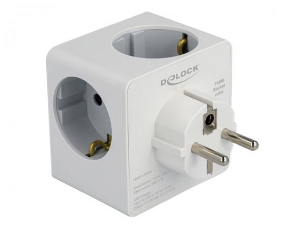 Delock Cubo multi-presa a 3 vie con chiusura a prova di bambino e caricatore USB bianco - Tipo F - T