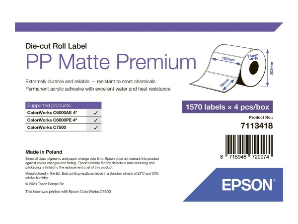 Epson 7113418 - Bianco - Etichetta per stampante autoadesiva - Etichetta fustellata - Rotolo - Ad in
