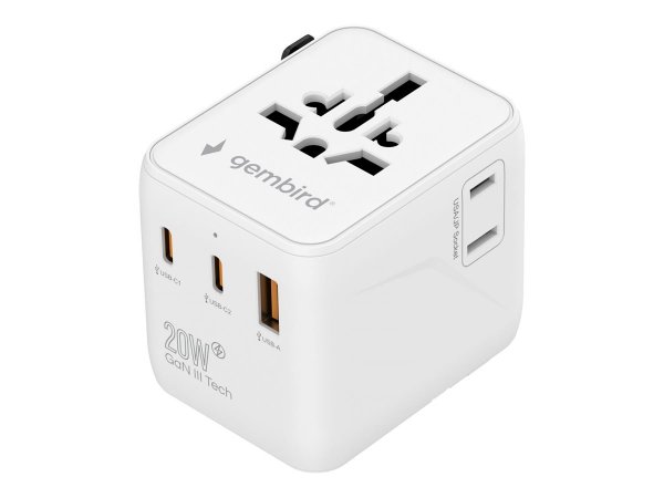 Gembird TPA-1A2C20-01-W Universal travel power adapter 20 W white - Cavo