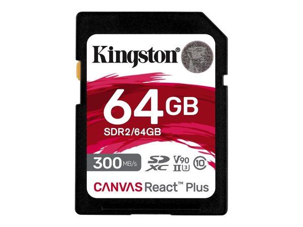 Kingston 64GB Canvas React Plus SDXC UHS-II 300R/260W U3 V90 for Full HD/4K/8K - 64 GB - SD - Classe