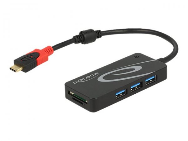 Delock HUB USB 3.0 USB Type-C > 3 Port extern - USB 3.2 Gen 1 (3.1 Gen 1) Type-C - Nero - MMC - MMC