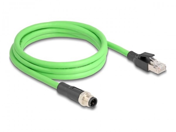 Delock Cavo M12 codificato D a 4 pin maschio per RJ45 maschio PUR (TPU) 2 m - 2 m - UL 94 - -25 - 80